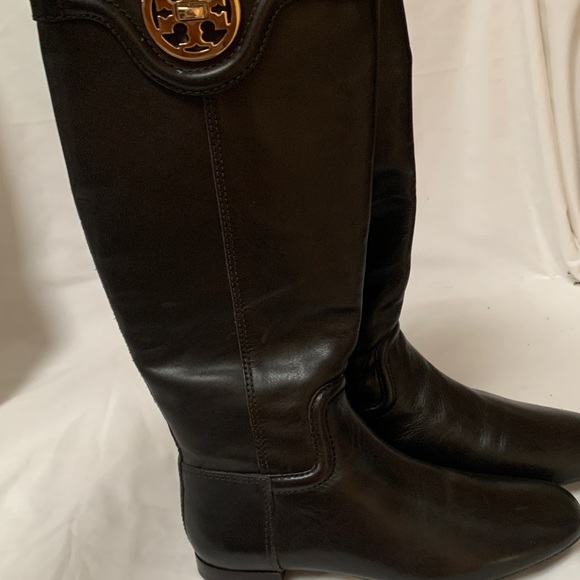 Tory Burch Leather Knee High Riding Boots Size 5.5 Brown Zip up - Picture 2 of 8
